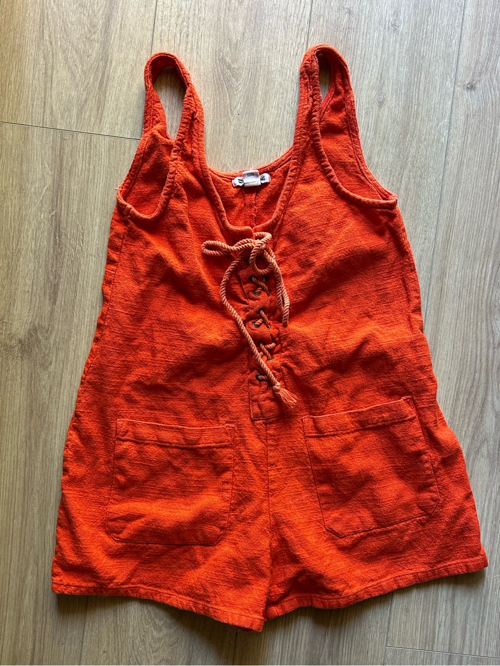 Billabong Orange Sleeveless Lace-Up Cotton Romper